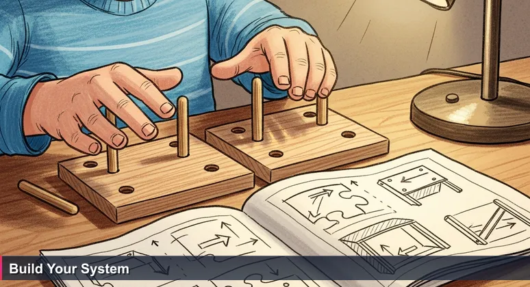 Hands struggling to assemble IKEA furniture with an open manual, symbolizing the gap between theory and practice in AI engineering for Finnish careers.