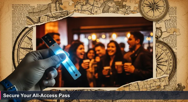 Close-up of a hand holding an all-access concert wristband with a price tag, symbolizing Finland's high-cost, high-benefit tech career model.