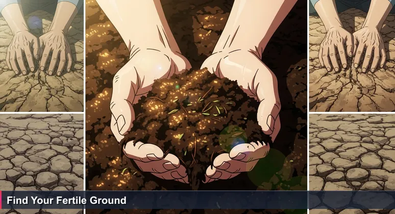 Gardener's weathered hands comparing rich, dark soil to dry, rocky soil in sunlight, symbolizing choosing the right startup ecosystem.