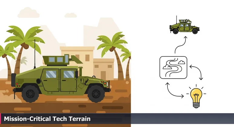 A rugged Humvee navigating a muddy training course at Fort Liberty in Fayetteville, NC, representing the specialized defense-tech career path.