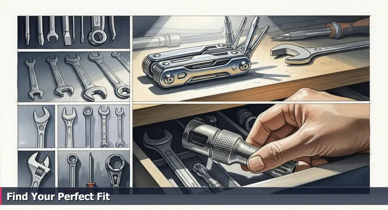 A hand choosing a specialized socket wrench over a shiny multi-tool on a workbench, symbolizing focused AI careers in Indianapolis industries.