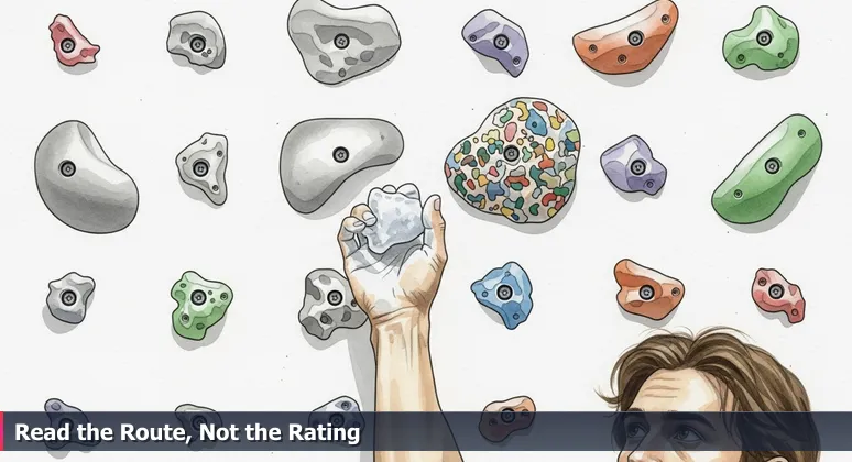 A climber's chalk-dusted hand choosing between two climbing holds, symbolizing career choices in Orem's tech scene.