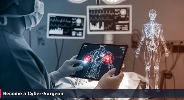 Hands of a cyber-surgeon analyzing AI-powered threat diagnostics on a tablet, symbolizing precision in Greenville's 2026 cybersecurity job market.