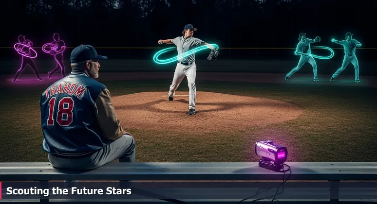 A professional baseball scout observes a pitcher on an Alabama field, symbolizing the careful evaluation of AI startups in Huntsville's thriving tech scene.