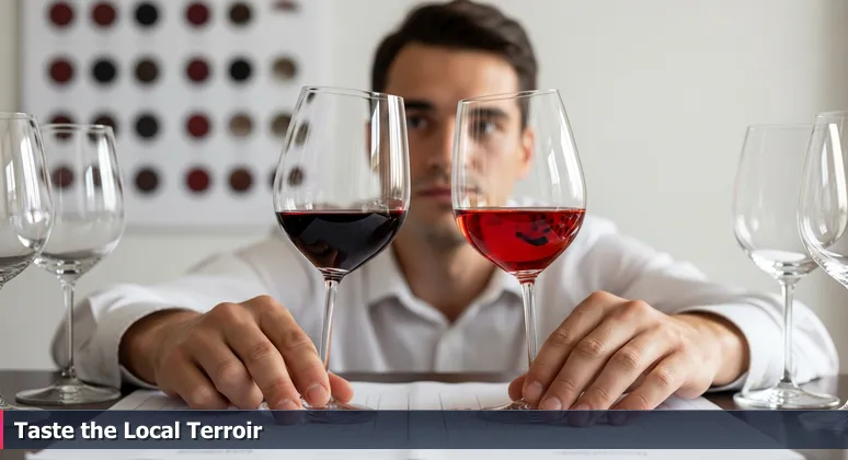 A sommelier's hands comparing two wine glasses against a scored tasting sheet, symbolizing the choice between prestigious and local AI bootcamps in Escondido.