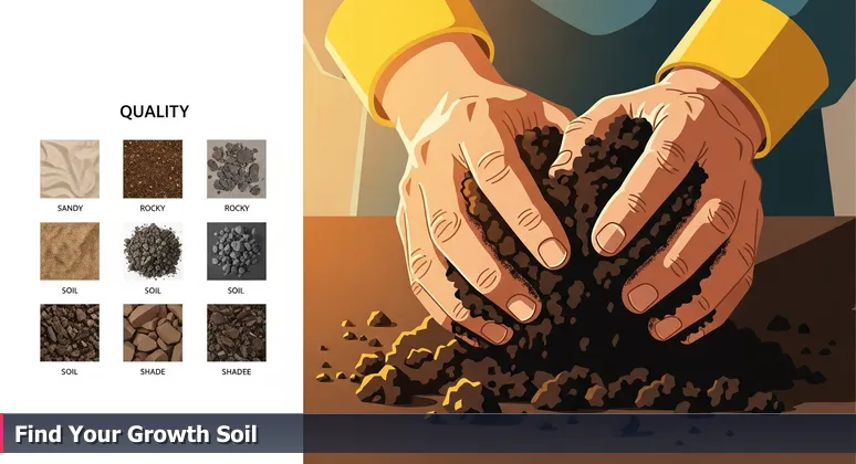 A gardener's hands testing soil in a community garden, symbolizing the search for the ideal tech coworking space in Escondido, California.