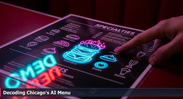 Close-up of a worn diner menu in a Chicago booth, highlighting the Specialties section with AI job titles, symbolizing career choices.