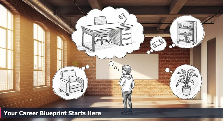 A hopeful junior developer stands in a bare, sunlit Chicago loft, contemplating the empty space as a metaphor for career beginnings at a startup.