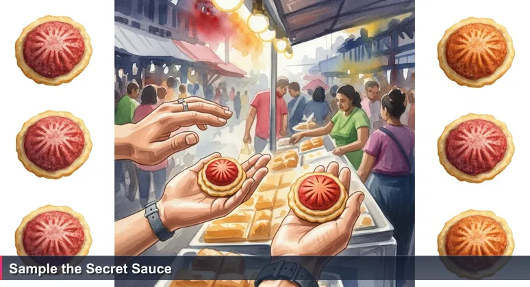 Hands at a Port Louis street food stall choosing between two identical gâteau piments, symbolizing career decisions for AI engineers in Mauritius.