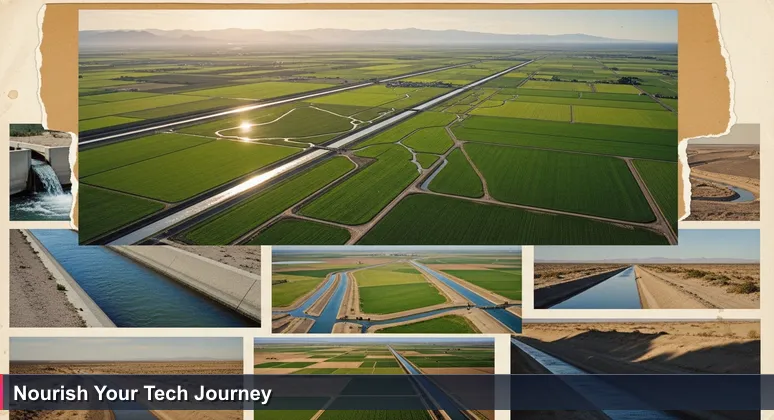 Aerial view of Yuma Valley's irrigation canals transforming desert into fertile fields, symbolizing interconnected tech resources for women in Yuma.