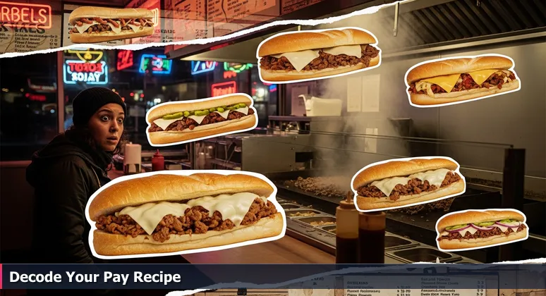 A person hesitating at Pat's King of Steaks counter in Philadelphia, steam rising from the grill, symbolizing the pressure of tech career choices.
