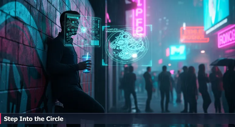 A person standing alone at a crowded AI networking event in Philadelphia, symbolizing the journey from isolation to community connection.