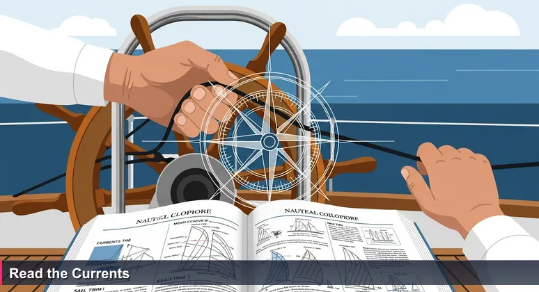 A sailor's weathered hands gripping a wooden sailboat wheel on Wrightsville Beach inlet, symbolizing navigation of Wilmington's dynamic 2026 cybersecurity job market.