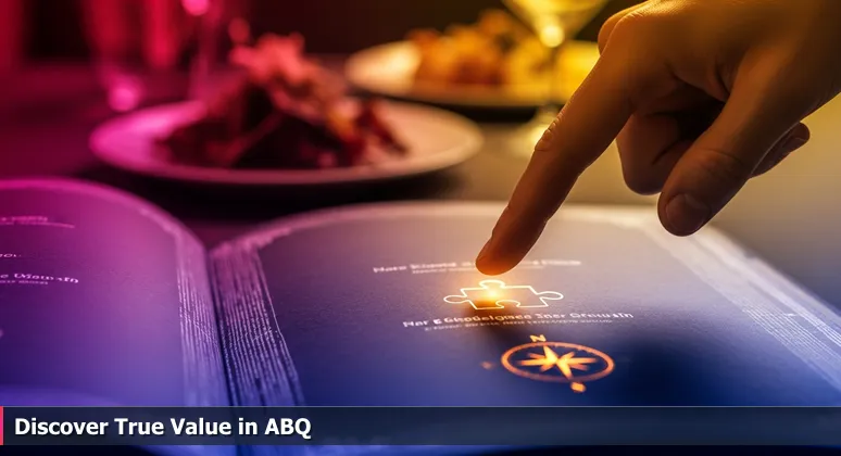 A hand hovering over a $32 green chile stew on a restaurant menu, with blurred expensive dishes in the background, symbolizing the choice of Albuquerque's affordable tech careers over costly coastal hubs.