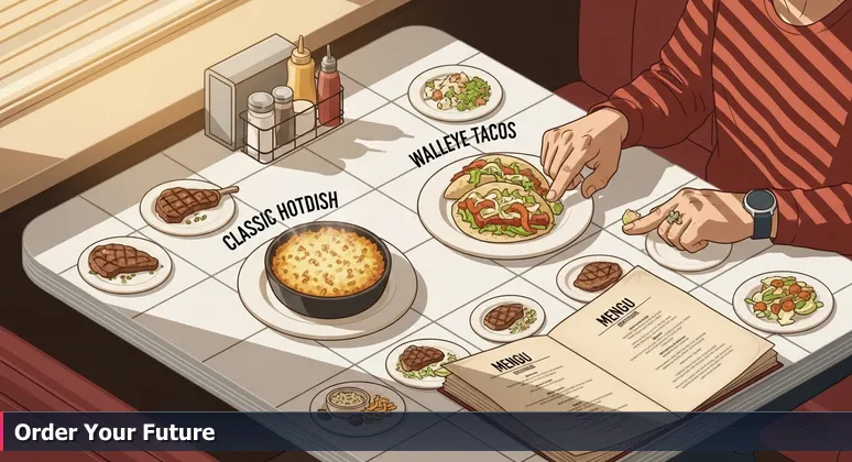 A person in a Fargo diner thoughtfully examining a menu, symbolizing the choice between high-paying tech jobs in 2026.