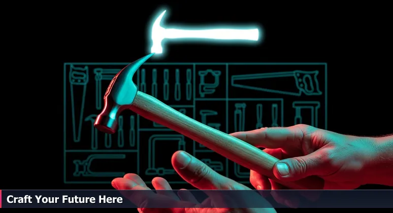 Hands examining a hammer in a workshop, symbolizing choosing the right first tech startup role in Fargo, ND for junior developers.