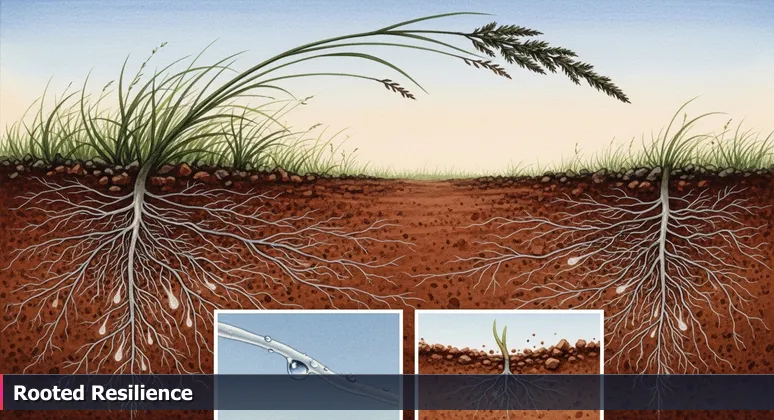 Close-up of Red River Valley prairie grass roots with mycorrhizal networks, symbolizing the interconnected women-in-tech community in Fargo.