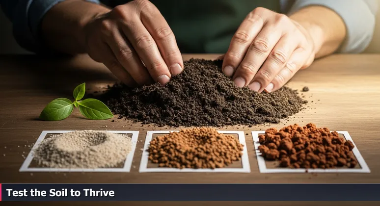 Close-up of gardener's hands sifting soil samples with a green seedling, representing workspace selection for tech growth in Nashville.