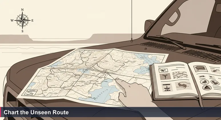 A topographic map of the Mojave Desert on a dusty truck hood, with a hand tracing a hidden path, symbolizing AI career navigation in Victorville, CA.