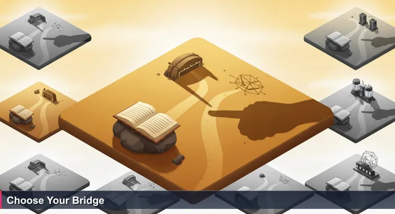 An open Choose Your Own Adventure book on a Mojave desert rock, with a finger pointing at two divergent tech career paths for Victorville residents.