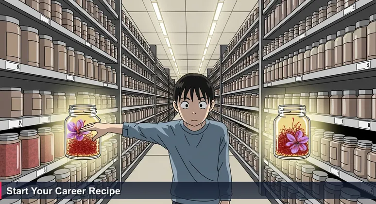 A person in a supermarket spice aisle looking overwhelmed while choosing between jars labeled as AI bootcamps, symbolizing the decision process for tech education in Victorville, CA.