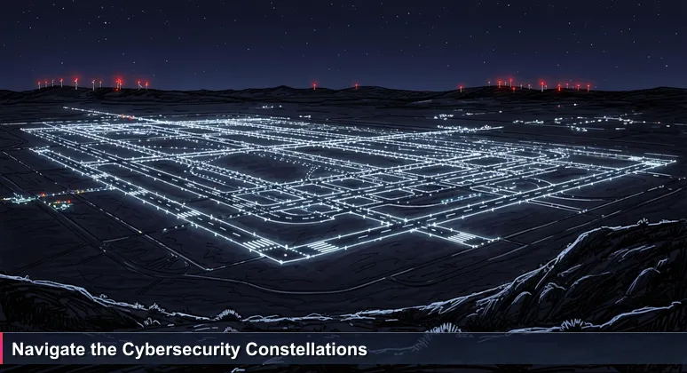 A nighttime aerial view of the Southern California Logistics Airport in Victorville, CA, with runway lights forming a constellation-like pattern against the dark desert sky.
