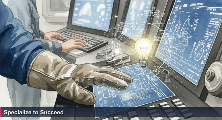 A veteran oil roughneck's gloved hand resting confidently on a high-tech digital drilling console with real-time data displays, symbolizing expertise in Kuwait's tech market.