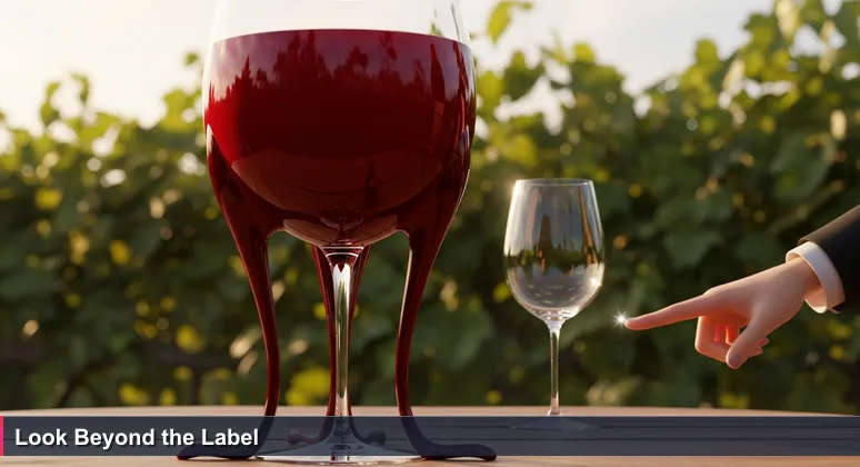 Two wine glasses on a rustic wooden table in a Lodi vineyard: one with expensive Cabernet, one with local Zinfandel. A hand reaches for the Cabernet, while a sommelier points to the Zinfandel, symbolizing the choice between obvious and valuable AI careers in Stockton.