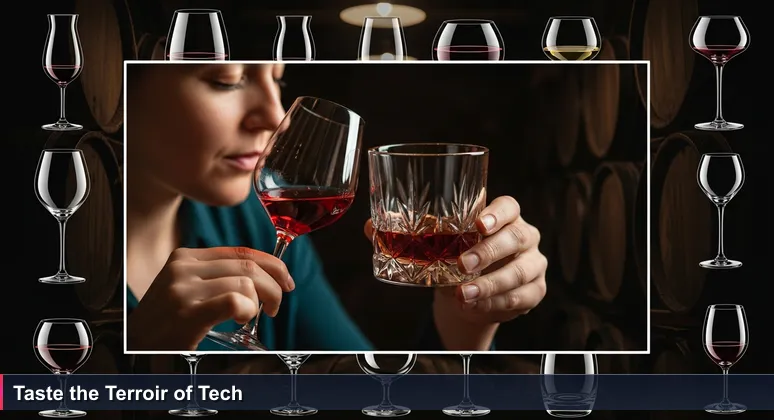 Hands holding a crystal flute and a sturdy tumbler in a wine cellar, symbolizing the choice between elite and practical tech career paths in Stockton, CA.