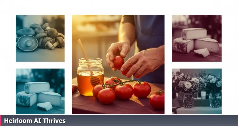A close-up of farmer's hands arranging heirloom tomatoes and local honey at Sacramento's Midtown Farmers Market, symbolizing the niche AI startup ecosystem.