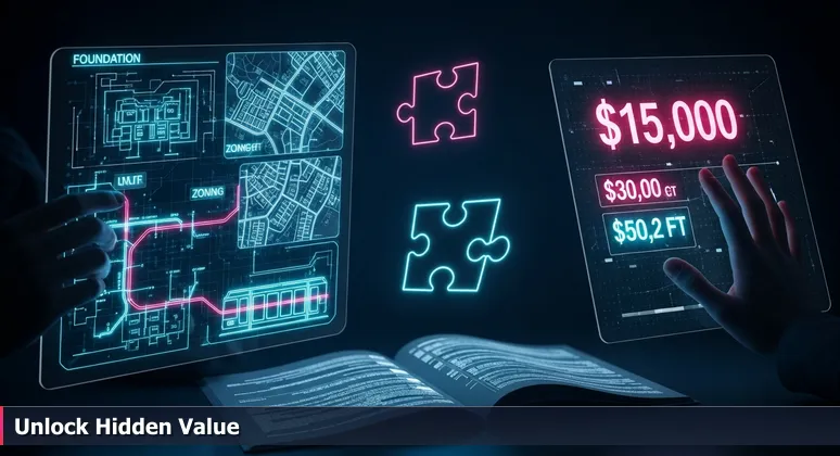 Two hands holding real estate comp sheets in Sacramento; one detailed with zoning notes, the other with only price, representing hidden AI salary factors.