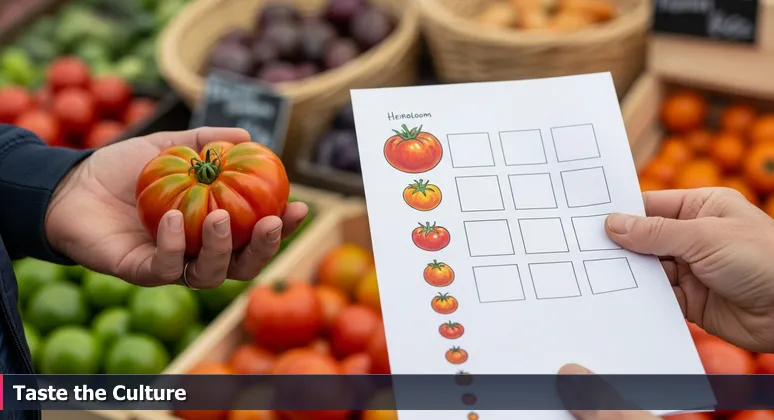 Hands comparing an heirloom tomato to a 'Top 10' list at a Sacramento farmers market, symbolizing thoughtful AI career choices.