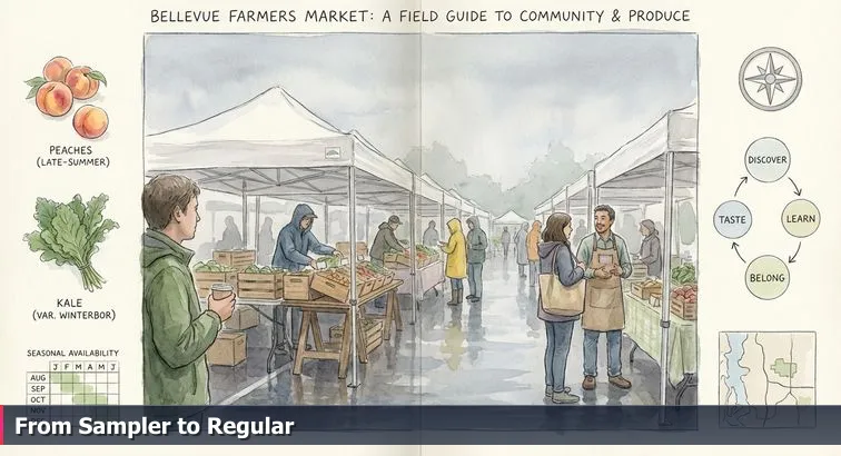 People networking at a Bellevue AI meetup - small groups talking in a modern office with the Bellevue skyline visible in the distance.