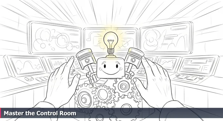 A technician's hands operating a ship's control panel with AI data screens in Corpus Christi's industrial tech setting.