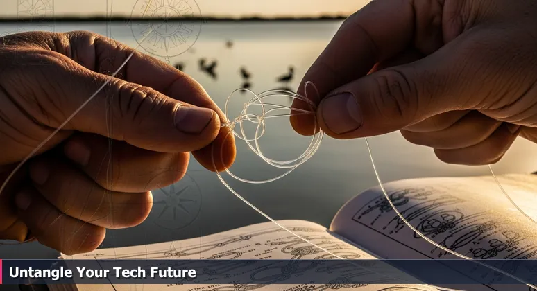 Close-up of weathered hands untangling a fishing line on the Indian River Lagoon, representing the process of accessing tech training funding in Port Saint Lucie.