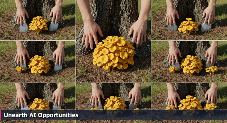 Close-up of hands revealing chanterelle mushrooms in a Port Saint Lucie park, symbolizing hidden AI job opportunities in local industries.