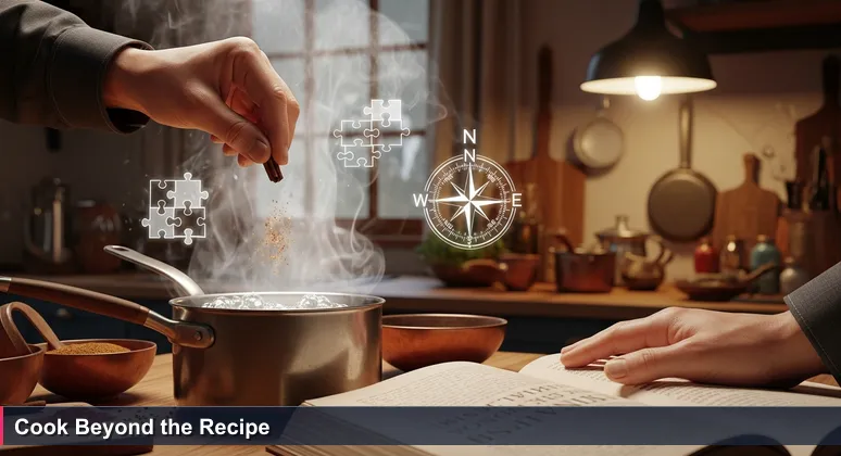 Hands of a cook intuitively adding spice to a pot while referencing a recipe book, symbolizing AI learning through community events in Santa Clarita, CA.