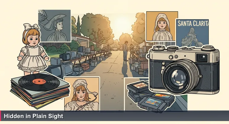 A vintage camera among garage sale items on a quiet Santa Clarita street, symbolizing hidden AI career opportunities in local industries.