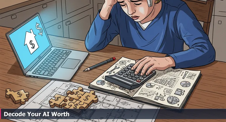 A person in Oakland calculating hidden costs on a laptop showing a real estate listing, symbolizing the true value of AI salaries beyond base pay.