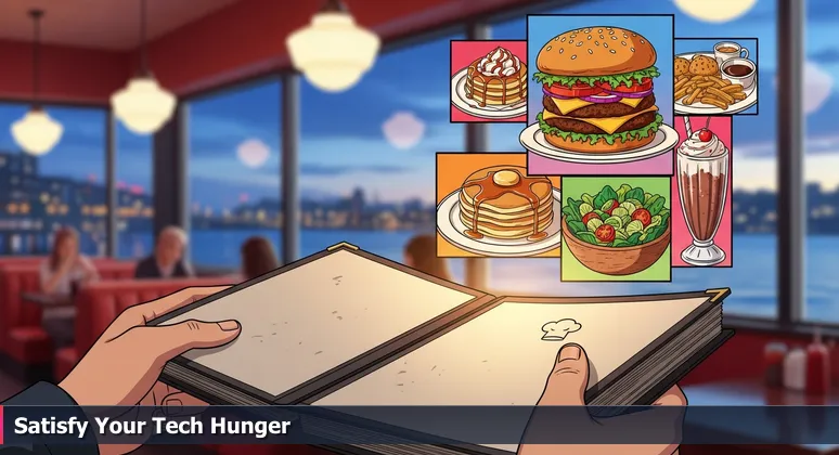 Close-up of hands holding a smudged diner menu in Riverside, with visible tabs, symbolizing the choice between AI bootcamp options.