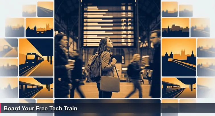 Person with a backpack and laptop bag standing under the large yellow-and-black departures board at Prague hlavní nádraží, looking at train destinations and platforms.