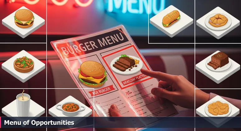 A close-up of a hand holding a laminated diner menu with a finger hovering over options, symbolizing the career choices for AI engineers in Plano, Texas.