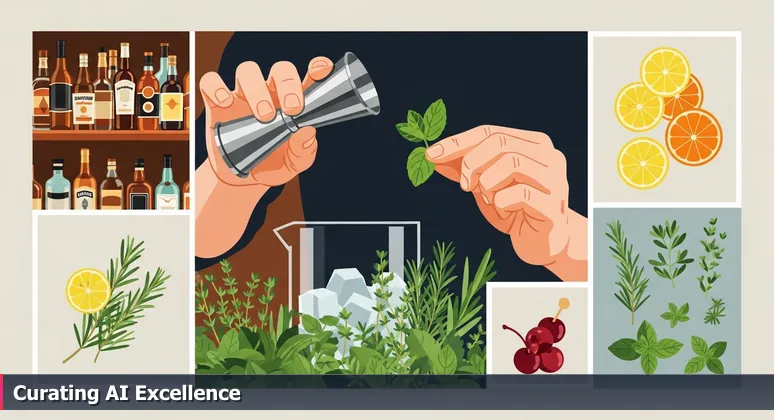 A bartender's hands at a Charleston cocktail bar carefully selecting fresh mint, symbolizing the curated selection of AI startups in the city's vibrant tech scene.