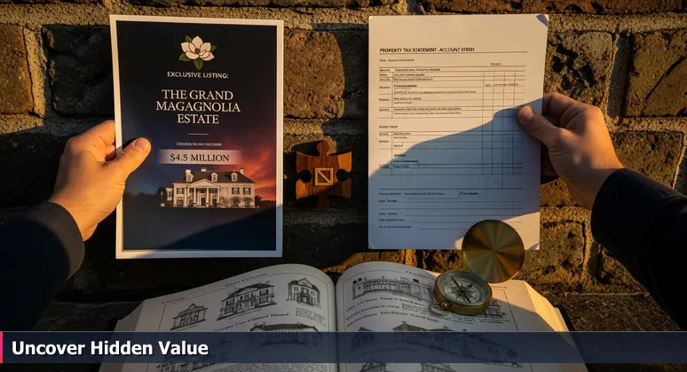 Close-up of hands holding a real estate listing and a tax assessment against Charleston cobblestone, symbolizing the hidden value in AI career compensation beyond base salary.