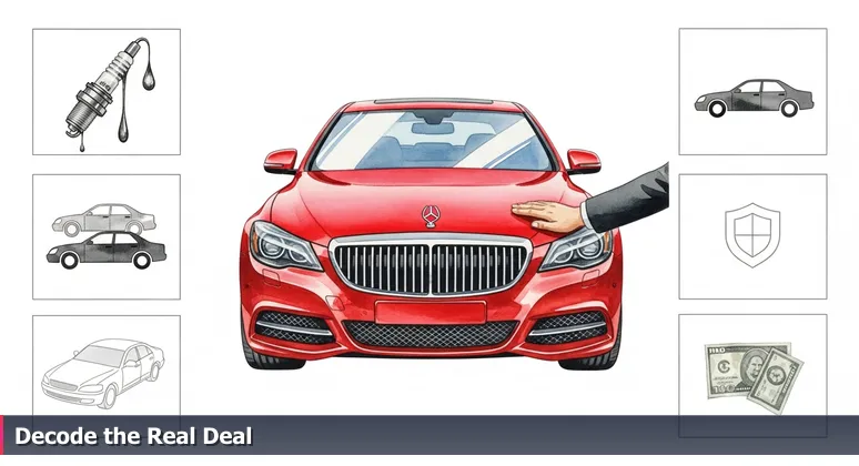 Visual metaphor for tech job offers: a hand points to a high salary number on a screen, with equity charts and an Elgin, IL map in the background, highlighting the total compensation concept.