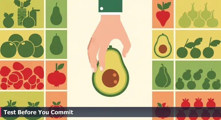 A close-up of a hand squeezing an avocado at a vibrant farmer's market, symbolizing the discerning choice of top tech coworking spaces in Elgin, IL for 2026.