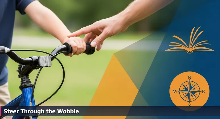 Close-up of a child's hands gripping bicycle handlebars with an adult hand poised to let go, symbolizing the transition to mastering AI skills in Lakeland, FL.