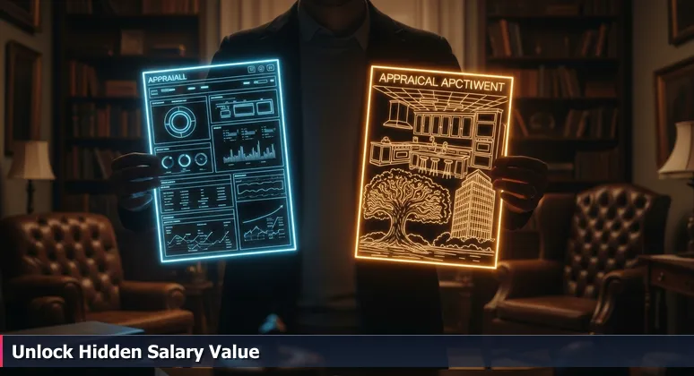 A professional in Lakeland's Lake Morton district holds two AI salary reports, one generic and low, the other detailed and higher, illustrating the value of local insights for career appraisal.