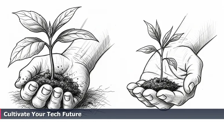 Gardener's hands holding seedlings with tags 'Full Sun' and 'Partial Shade', symbolizing the strategic choice of tech incubators in Lakeland, Florida.