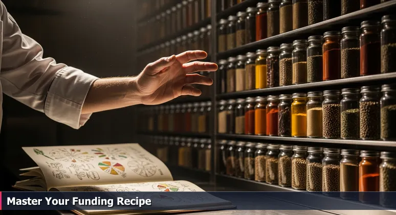 A chef's hand reaching towards a spice rack with unlabeled jars, symbolizing the search for the right funding option for tech training in Dallas, TX.